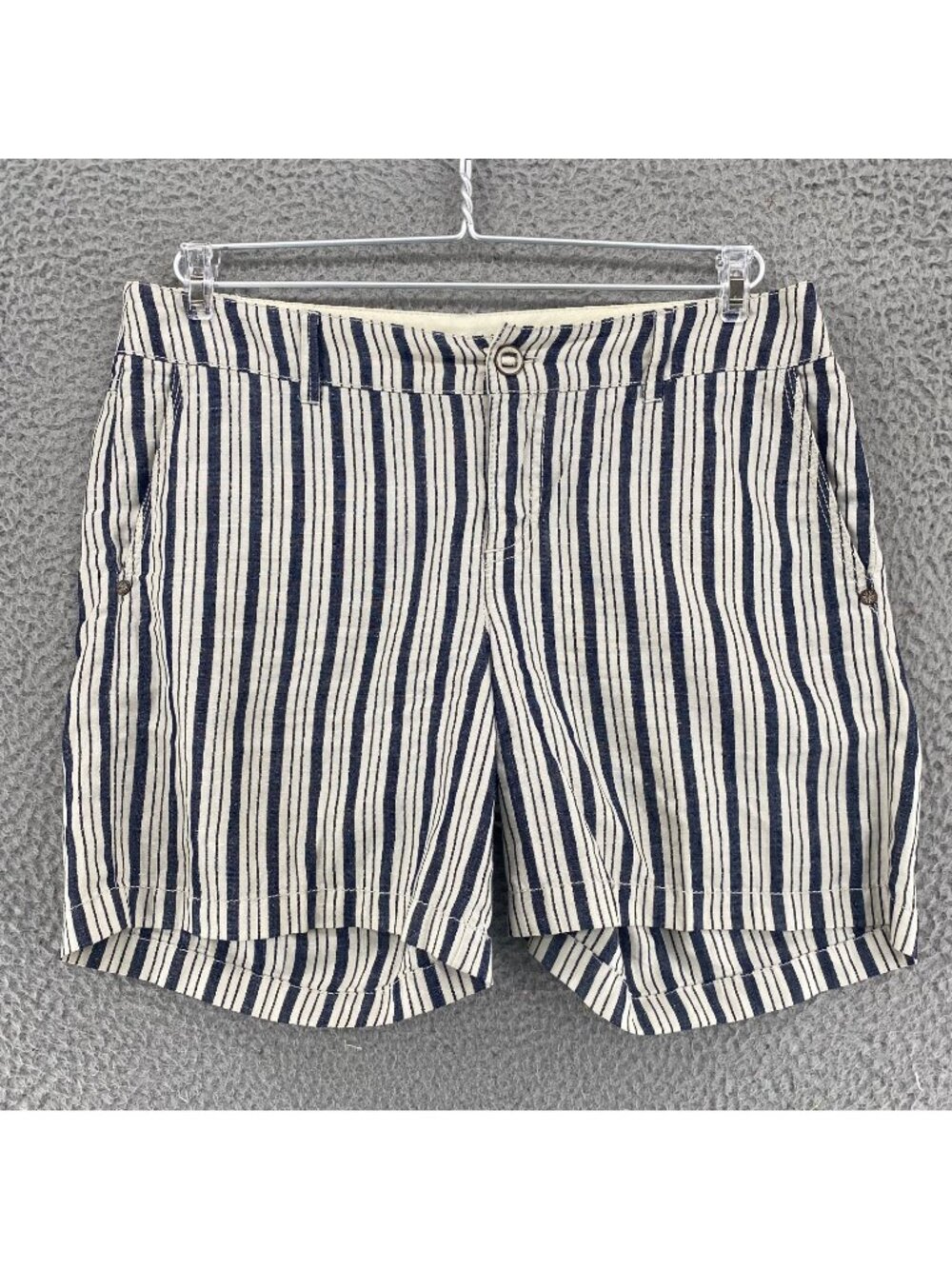 Michael Stars Shorts Womens Medium Navy Ivory Striped Linen Chino Pockets Beach